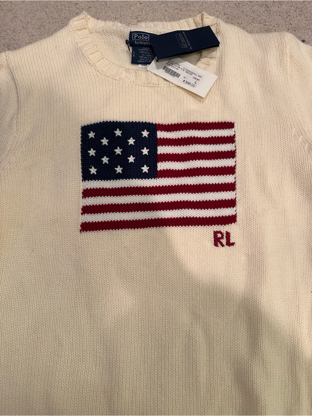 Polo Ralph Lauren roving cream flag cotton sweater - size large - Picture 3 of 5